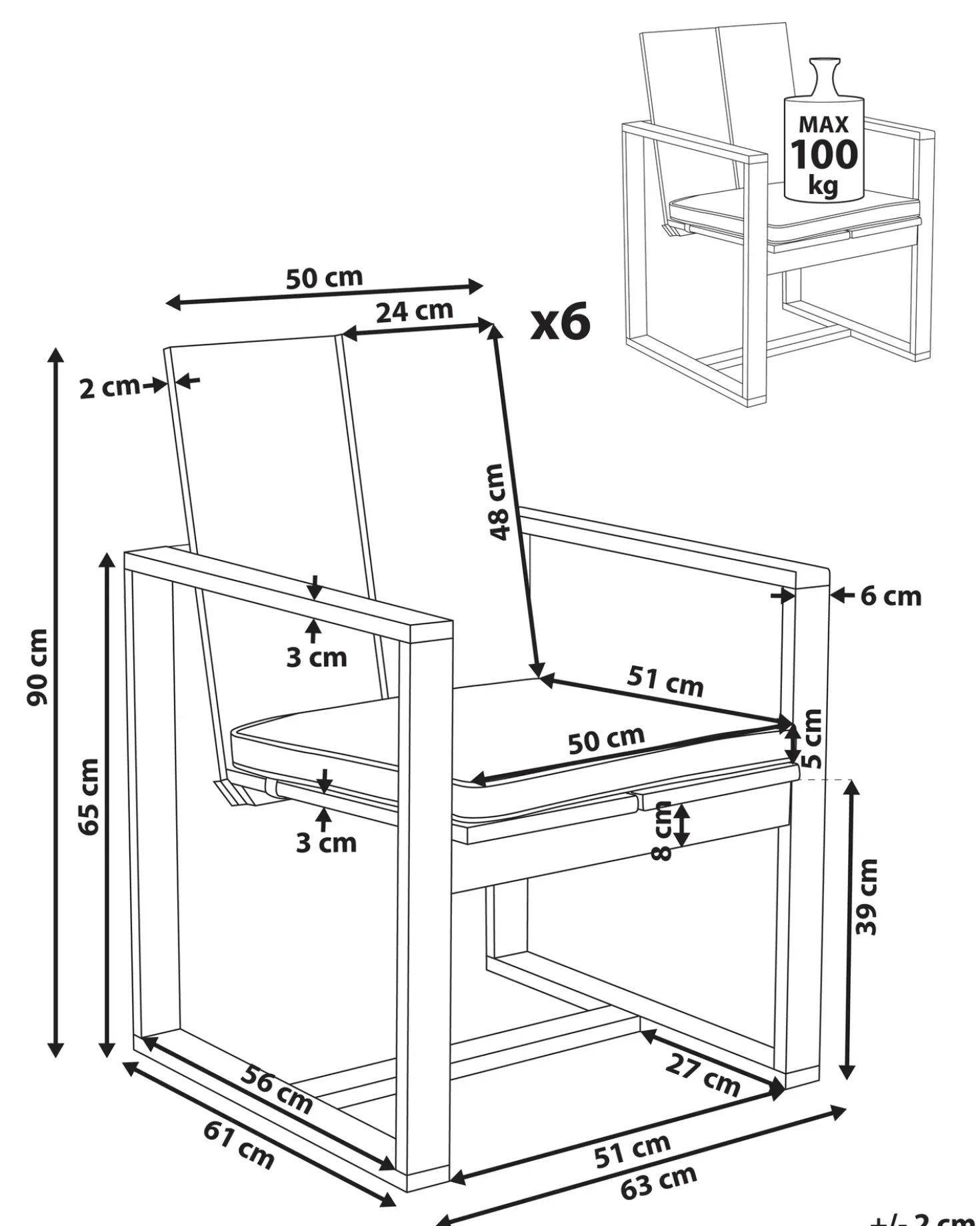 Set di 6 sedie da giardino con cuscini AZZANELLO Legno d'acacia Bianco sporco