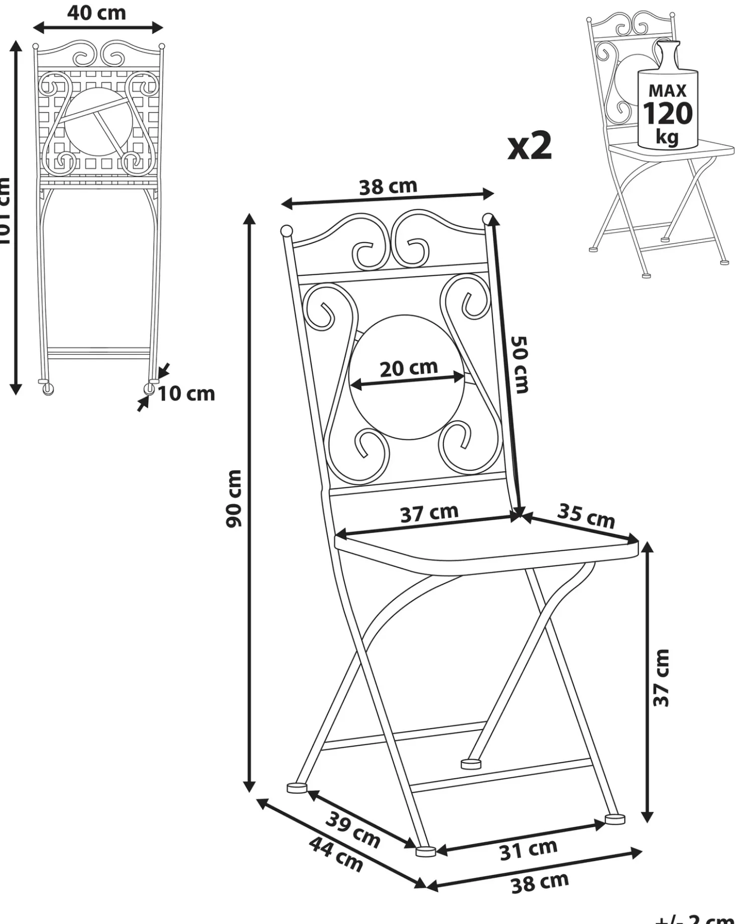 Set di 2 sedie da giardino CARPINO Metallo Nero