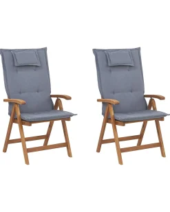 Set di 2 sedie da giardino con cuscini JAVA Legno d'acacia Blu