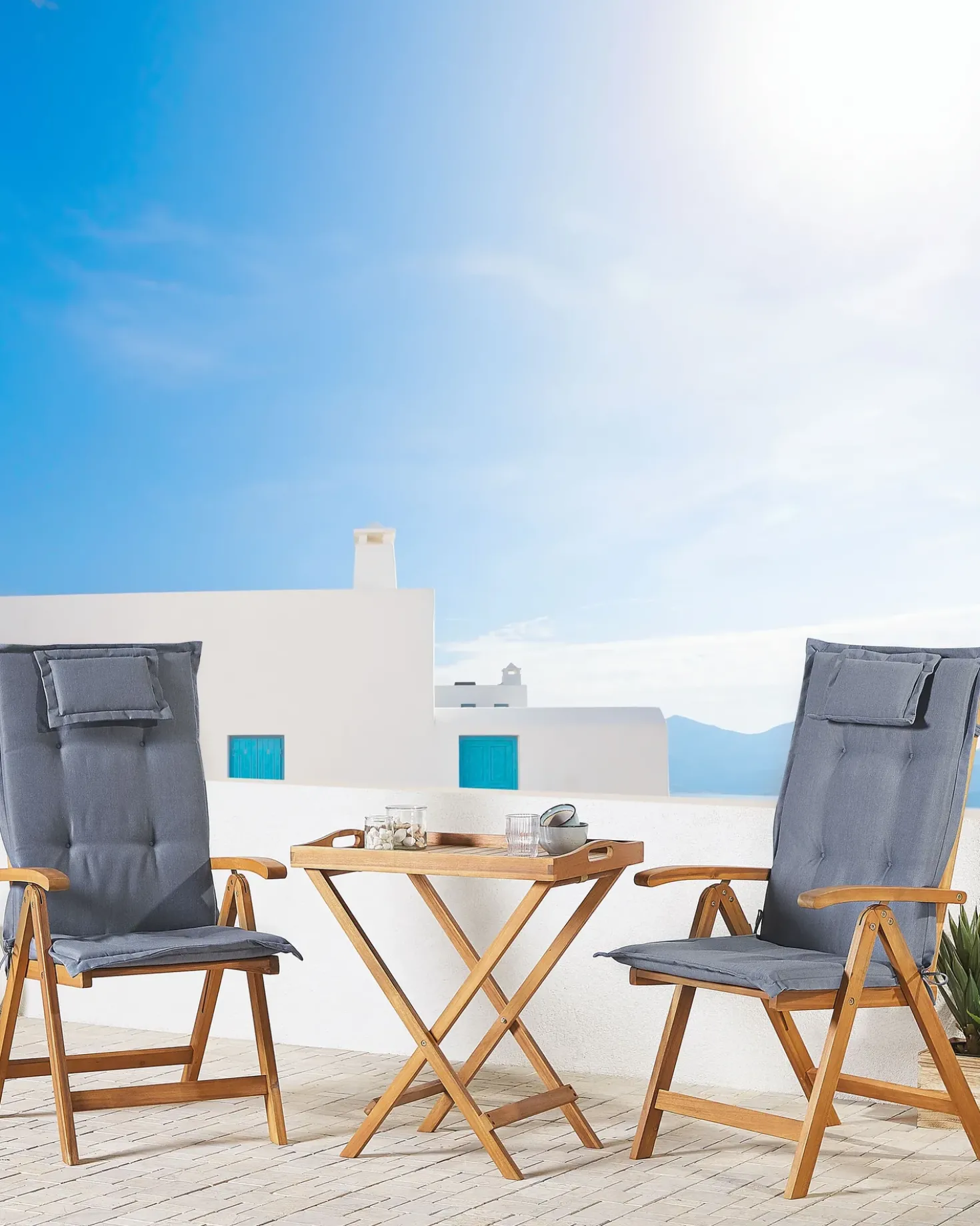 Set di 2 sedie da giardino con cuscini JAVA Legno d'acacia Blu