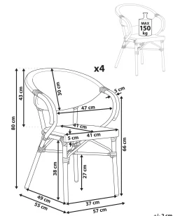 Set di 4 sedie da giardino CASPRI Rattan sintetico (PE) Nero/Bianco