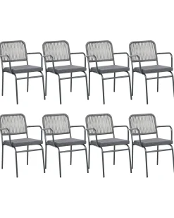 Set di 8 sedie da giardino con cuscini TACENO Metallo Grigio
