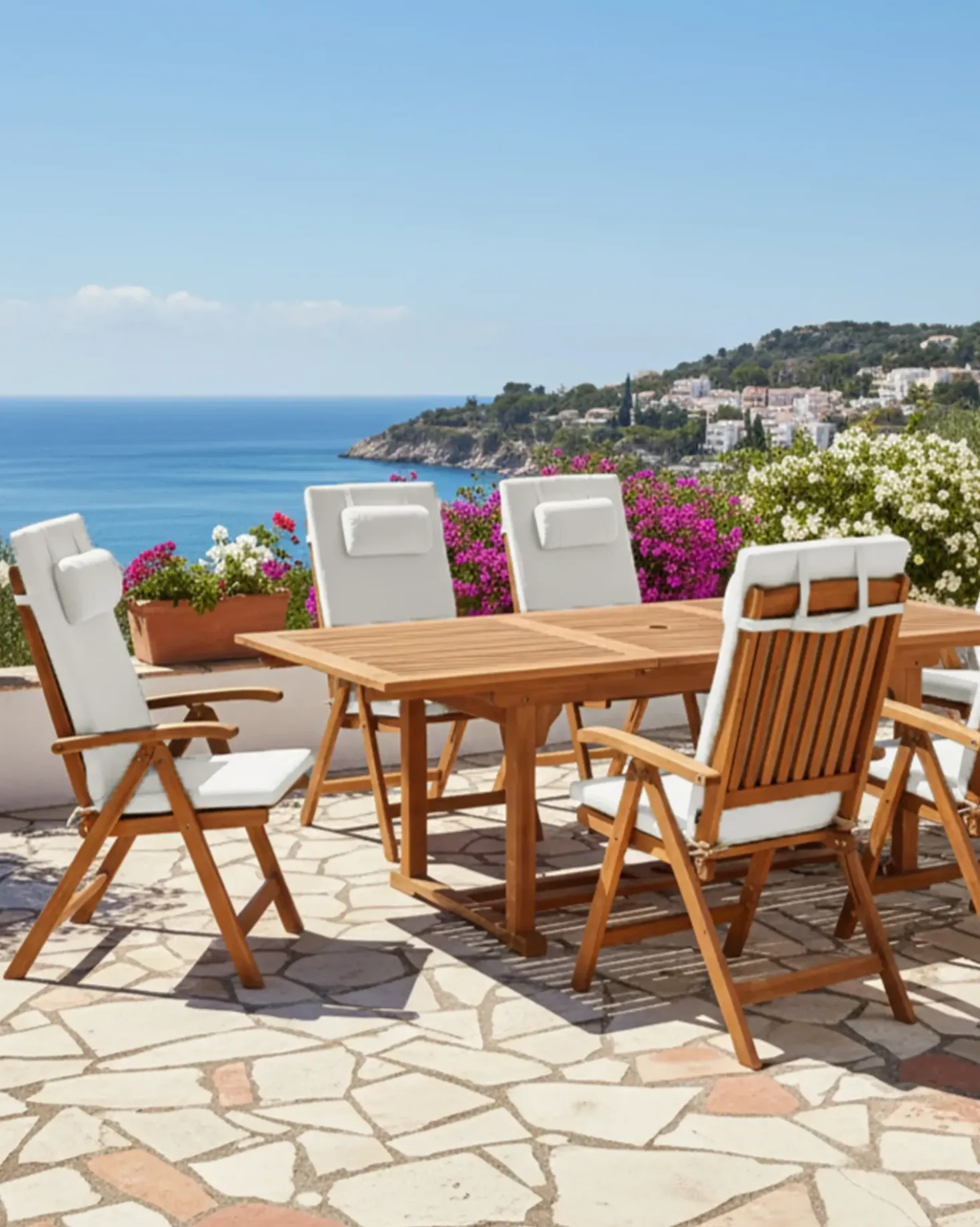 Set di 6 sedie da giardino con cuscini JAVA PREMIUM Legno d'acacia Bianco sporco