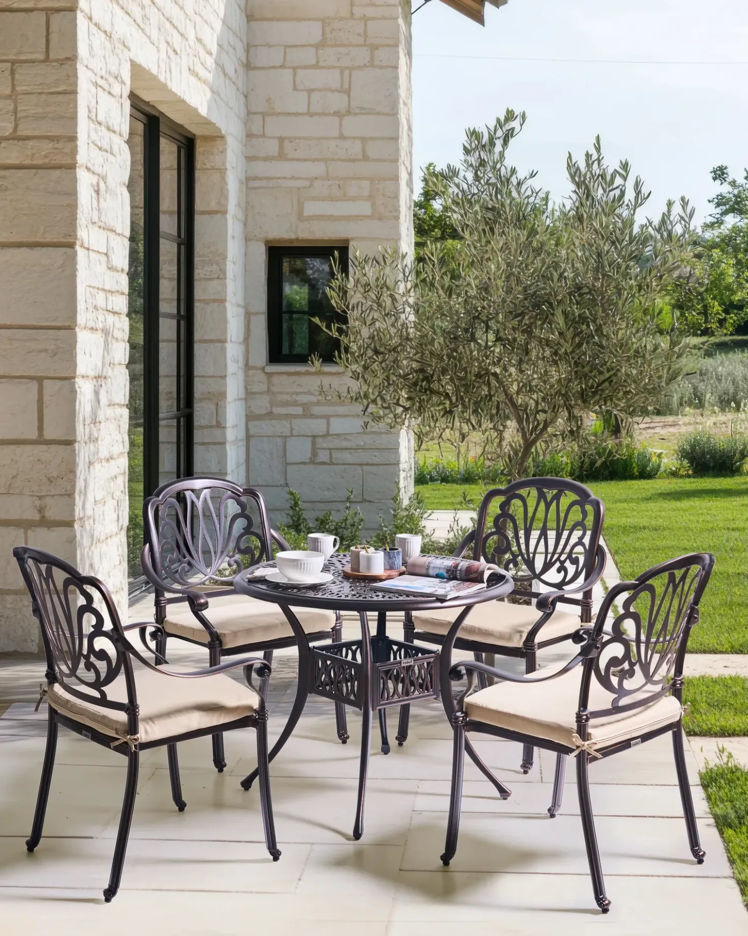 Set di 4 sedie da giardino con cuscini ANCONA Metallo Marrone scuro
