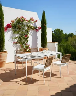 Set di 4 sedie da giardino con cuscini TACENO Metallo Bianco