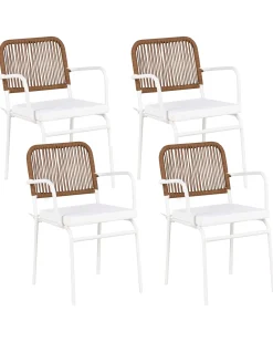 Set di 4 sedie da giardino con cuscini TACENO Metallo Bianco