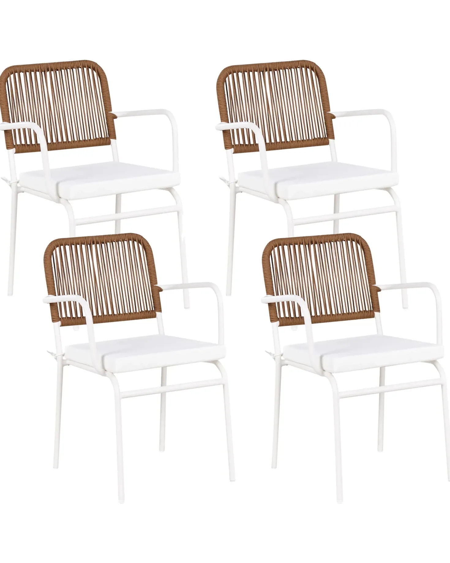 Set di 4 sedie da giardino con cuscini TACENO Metallo Bianco