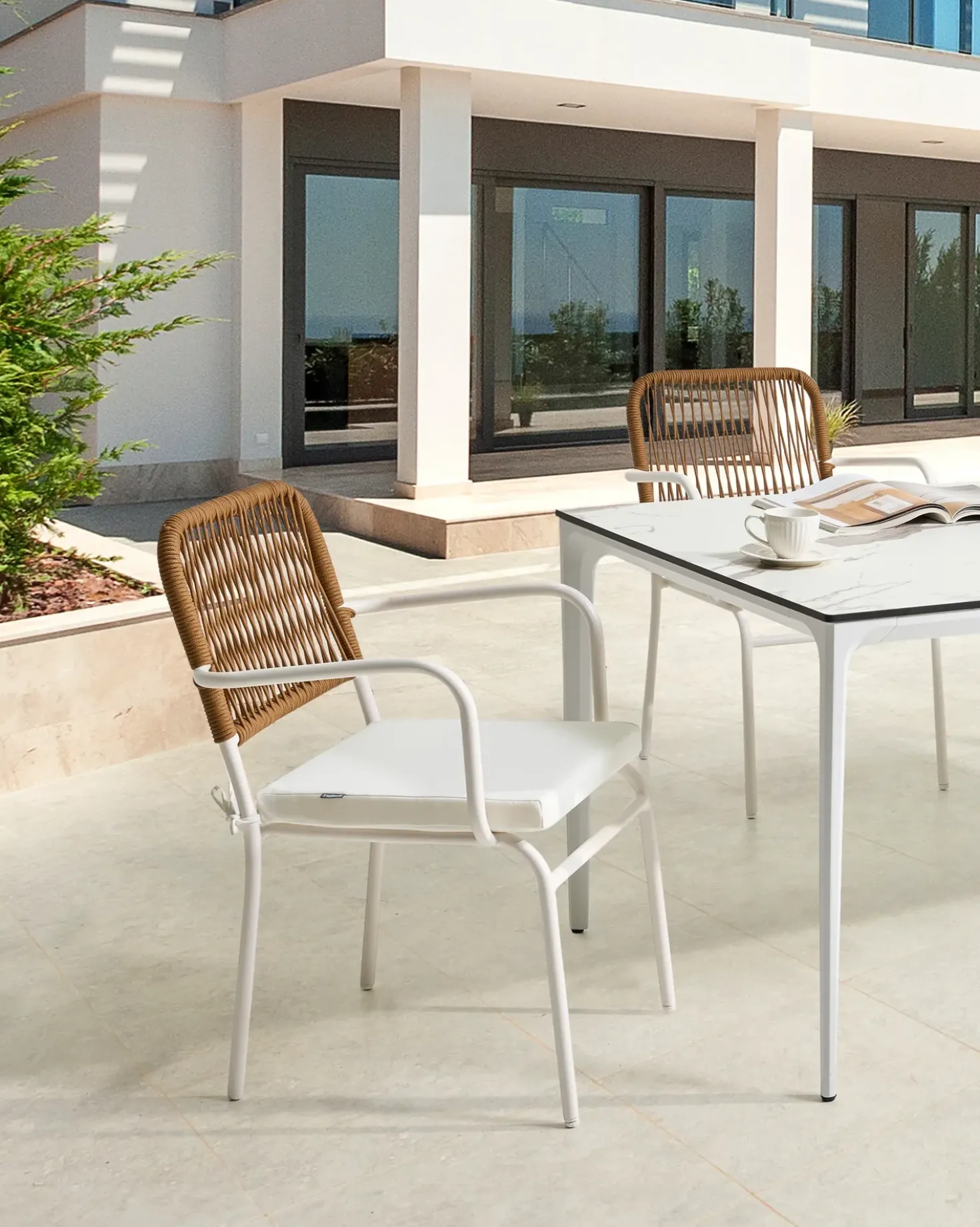 Set di 4 sedie da giardino con cuscini TACENO Metallo Bianco