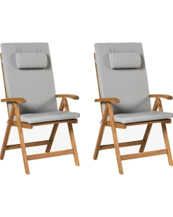 Set di 2 sedie da giardino con cuscini JAVA PREMIUM Legno d'acacia Grigio chiaro