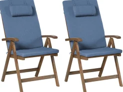 Set di 2 sedie da giardino con cuscini AMANTEA PREMIUM Legno d'acacia Blu