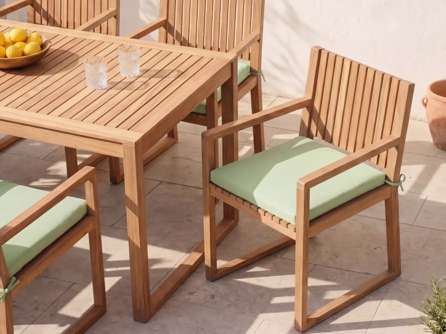 Set di 2 sedie da giardino con cuscini SASSARI PREMIUM Legno di acacia certificato Verde chiaro