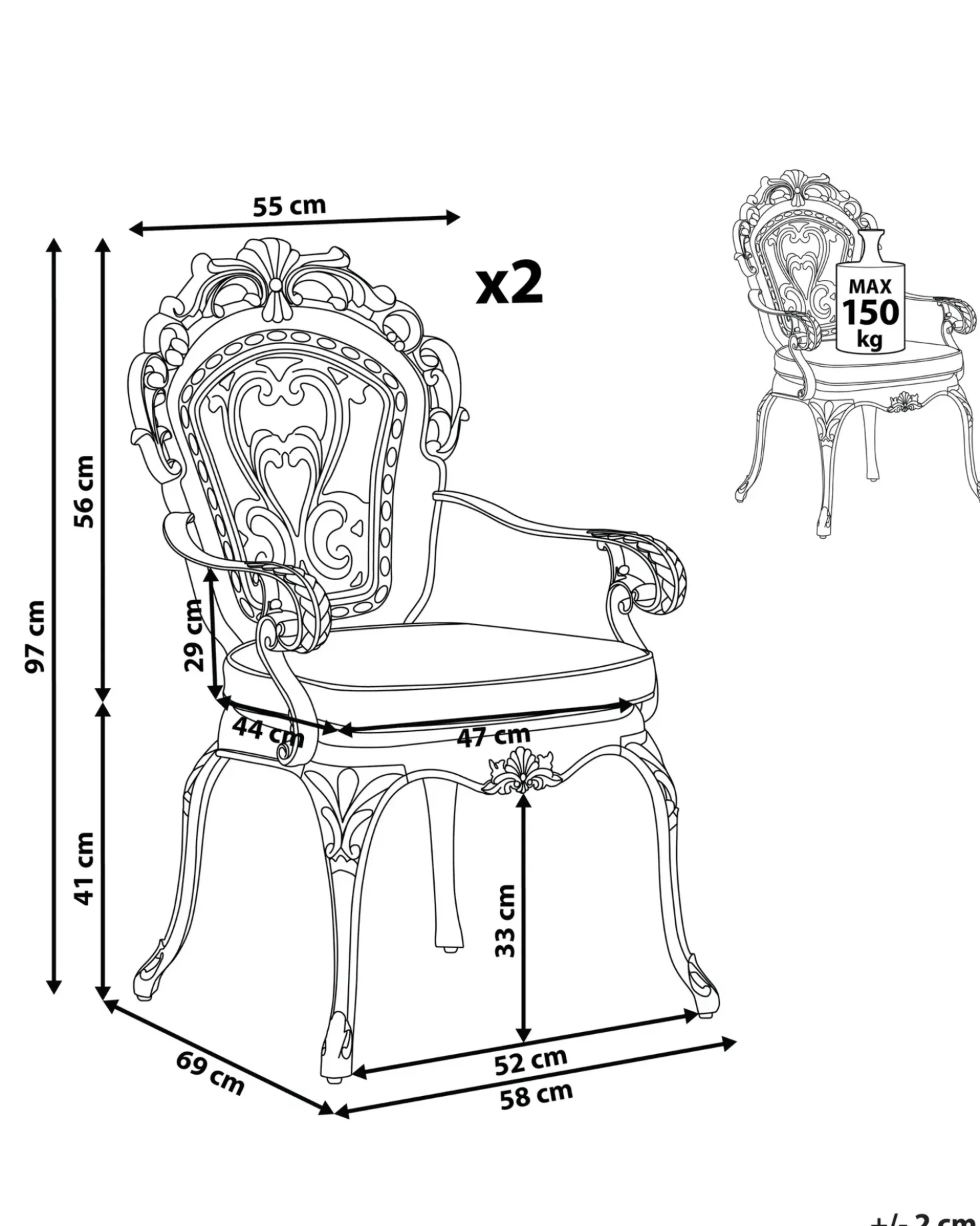 Set di 2 sedie da giardino con cuscini SAPRI Metallo Marrone scuro