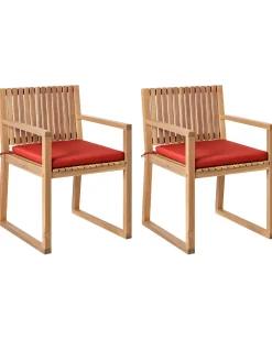 Set di 2 sedie da giardino con cuscini SASSARI PREMIUM Legno di acacia certificato Rosso