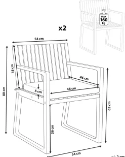 Set di 2 sedie da giardino con cuscini SASSARI PREMIUM Legno di acacia certificato Rosso