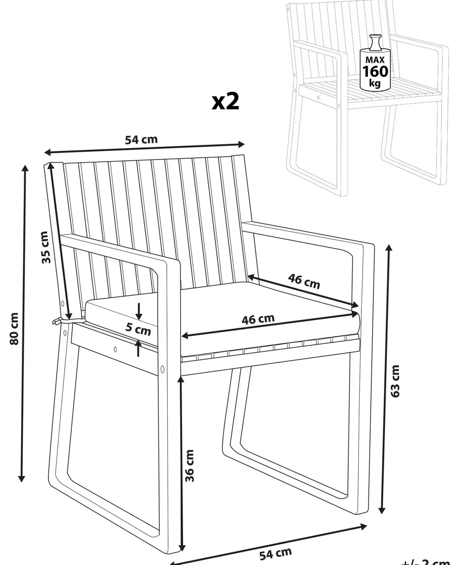 Set di 2 sedie da giardino con cuscini SASSARI PREMIUM Legno di acacia certificato Rosso