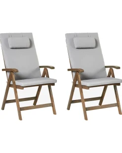 Set di 2 sedie da giardino con cuscini AMANTEA PREMIUM Legno d'acacia Grigio chiaro
