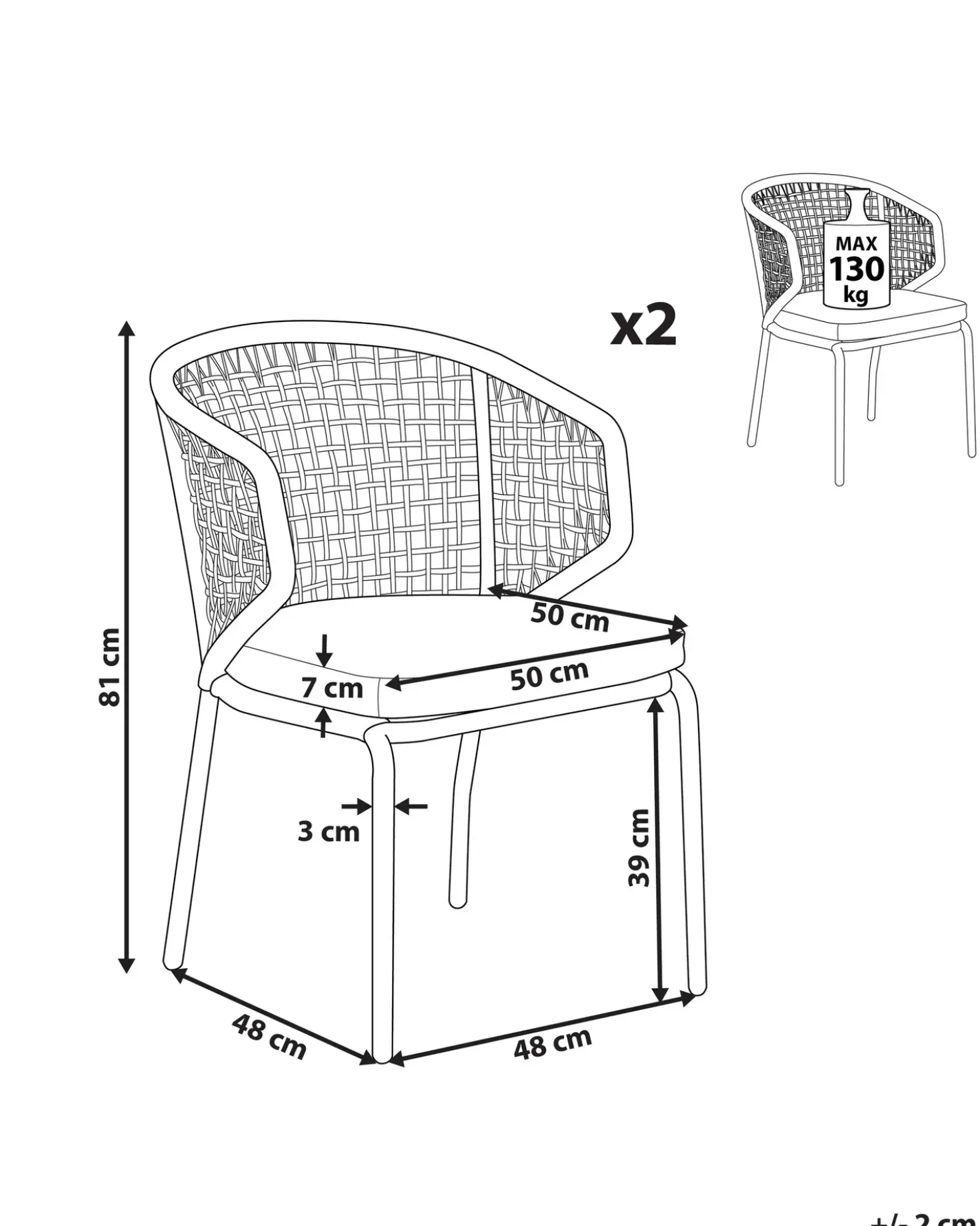 Set di 2 sedie da giardino con cuscini PALMI Metallo Grigio