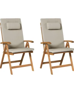 Set di 2 sedie da giardino con cuscini JAVA PREMIUM Legno d'acacia Tortora