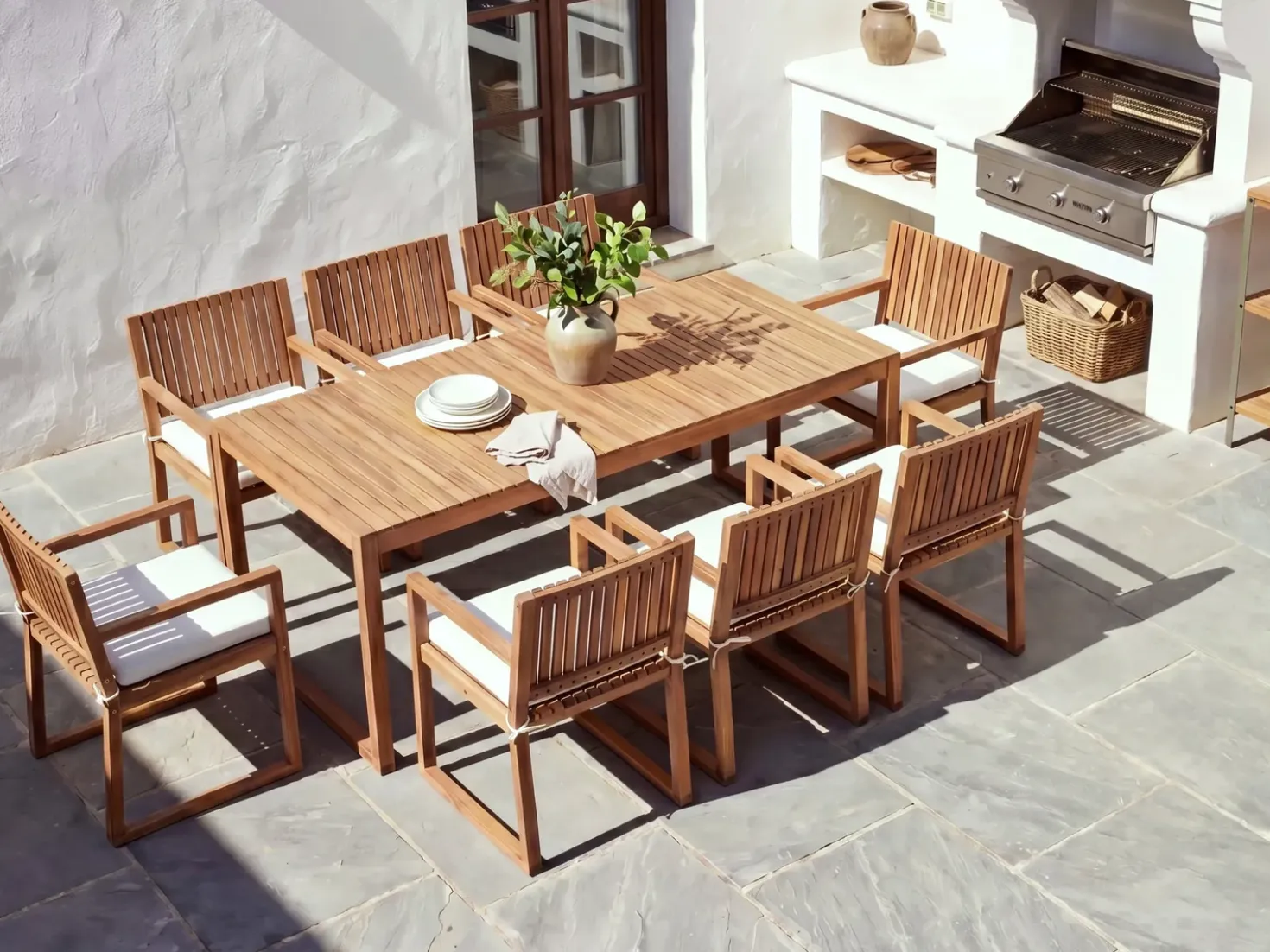 Set di 8 sedie da giardino con cuscini SASSARI II PREMIUM Legno di acacia certificato Bianco sporco