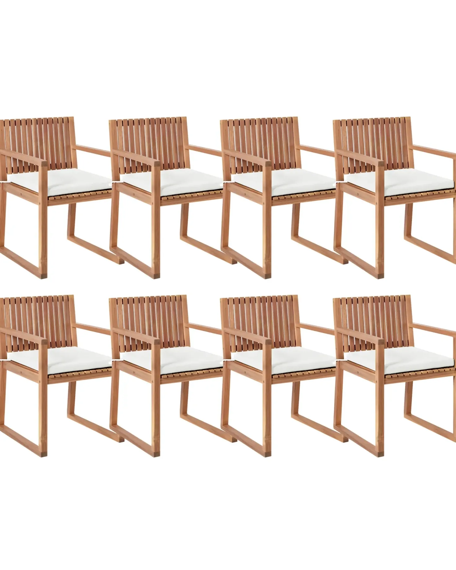 Set di 8 sedie da giardino con cuscini SASSARI II PREMIUM Legno di acacia certificato Bianco sporco