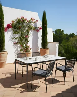 Set di 4 sedie da giardino con cuscini TACENO Metallo Grigio