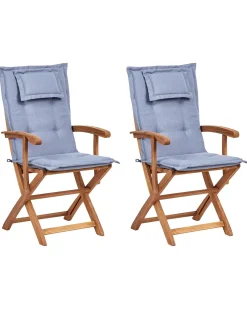 Set di 2 sedie da giardino con cuscini MAUI II Legno d'acacia Blu