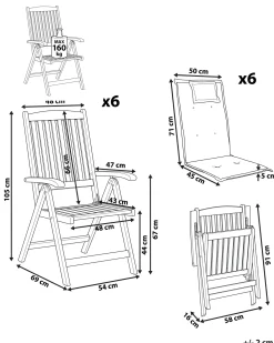 Set di 6 sedie da giardino con cuscini JAVA Legno d'acacia Bianco sporco