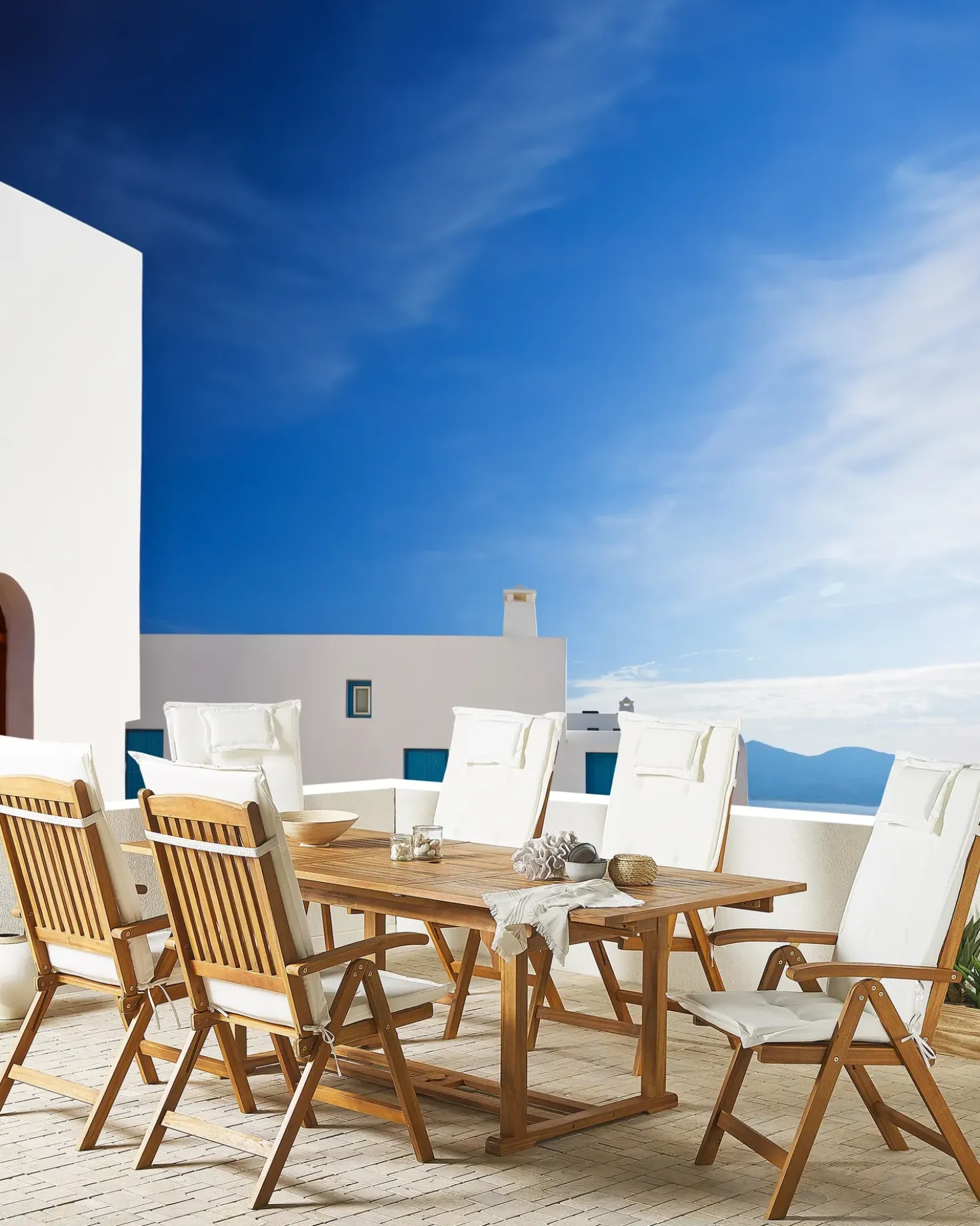 Set di 6 sedie da giardino con cuscini JAVA Legno d'acacia Bianco sporco