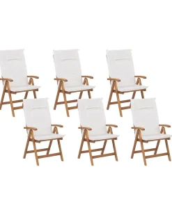 Set di 6 sedie da giardino con cuscini JAVA Legno d'acacia Bianco sporco