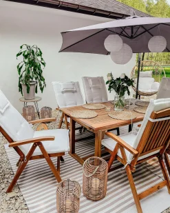Set di 6 sedie da giardino con cuscini JAVA Legno d'acacia Bianco sporco