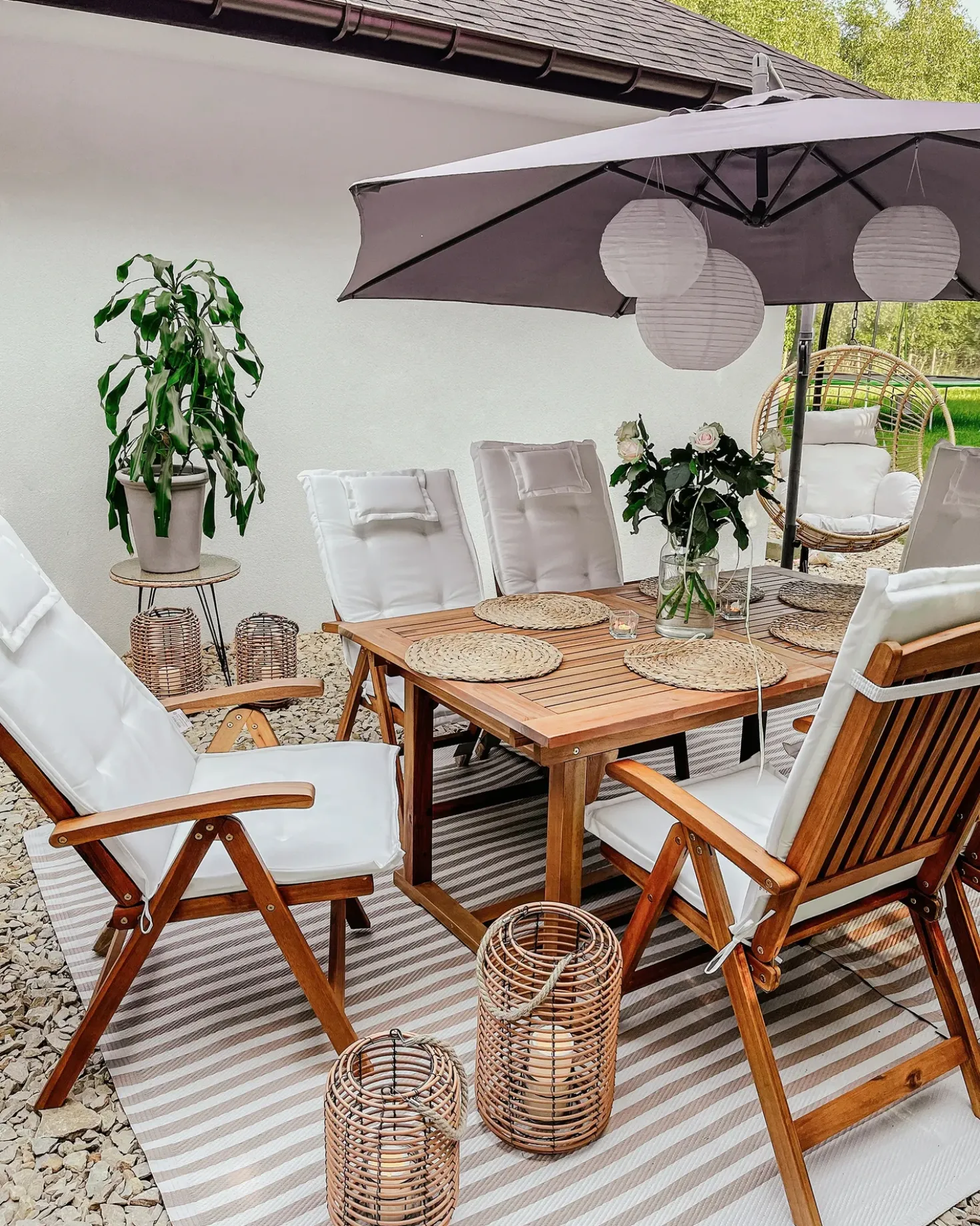 Set di 6 sedie da giardino con cuscini JAVA Legno d'acacia Bianco sporco