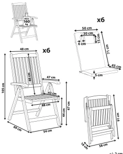 Set di 6 sedie da giardino con cuscini AMANTEA PREMIUM Legno d'acacia Bianco sporco