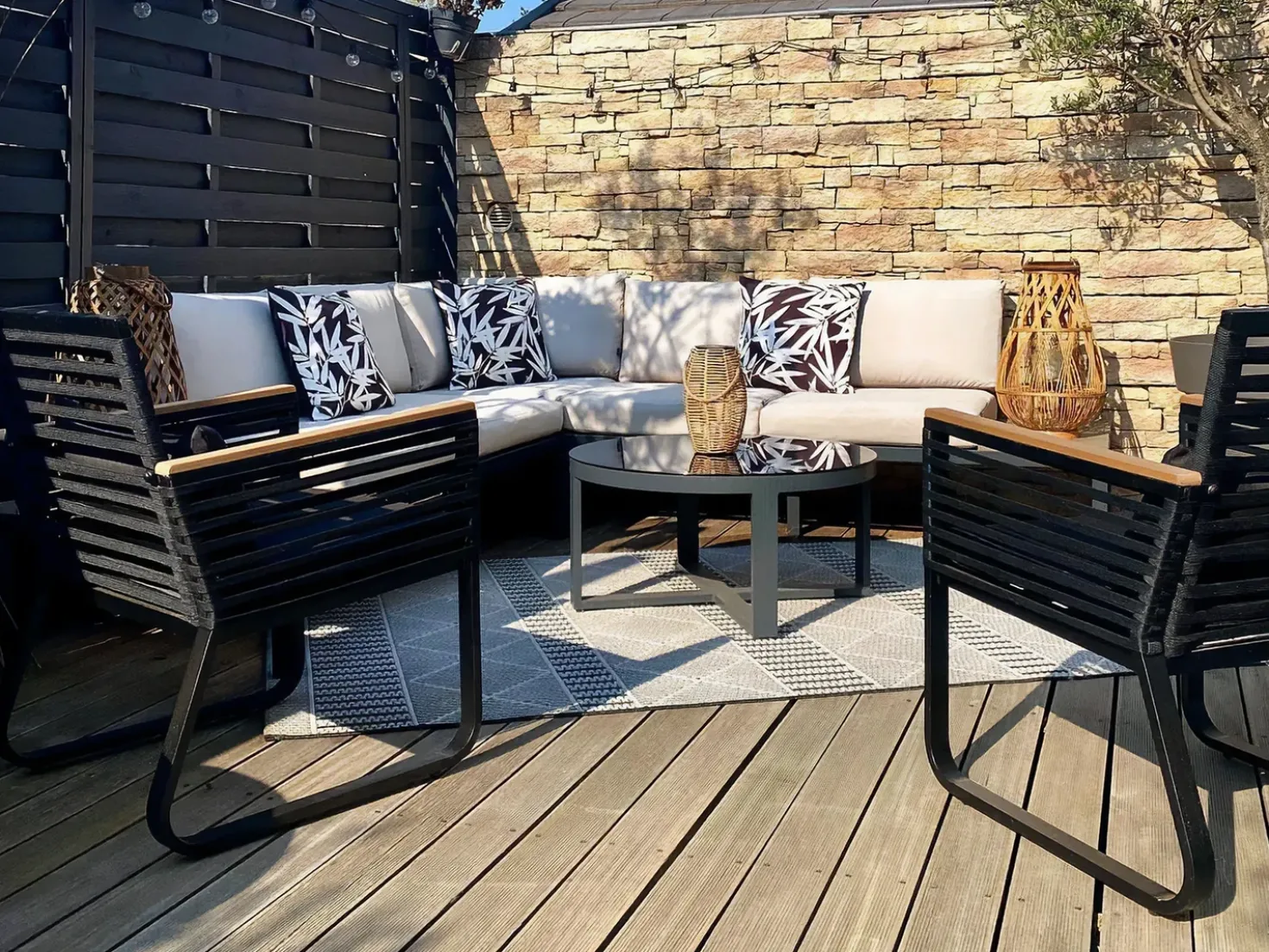 Set di 2 sedie da giardino con cuscini CANETTO Metallo Nero