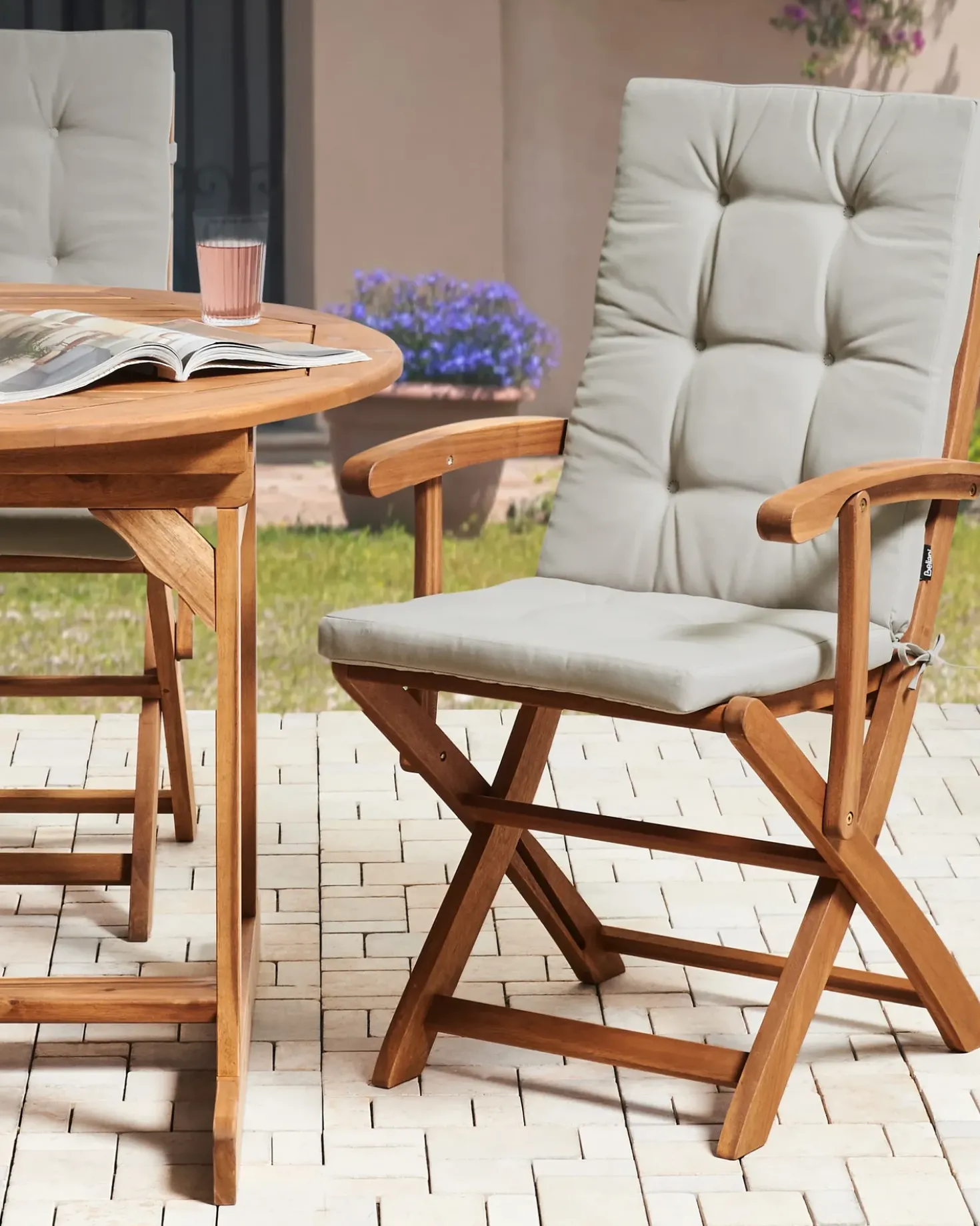 Set di 2 sedie da giardino con cuscini MAUI PREMIUM Legno d'acacia Tortora