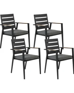 Set di 4 sedie da giardino con cuscini TAVIANO Metallo Nero