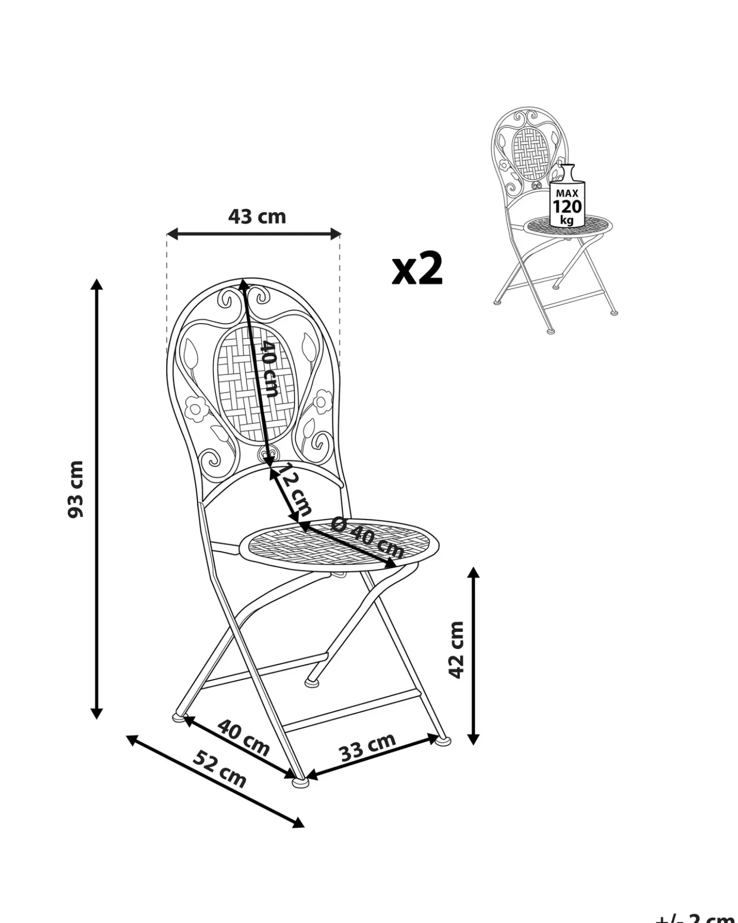 Set di 2 sedie da giardino BIVIO Pieghevole Metallo Bianco sporco