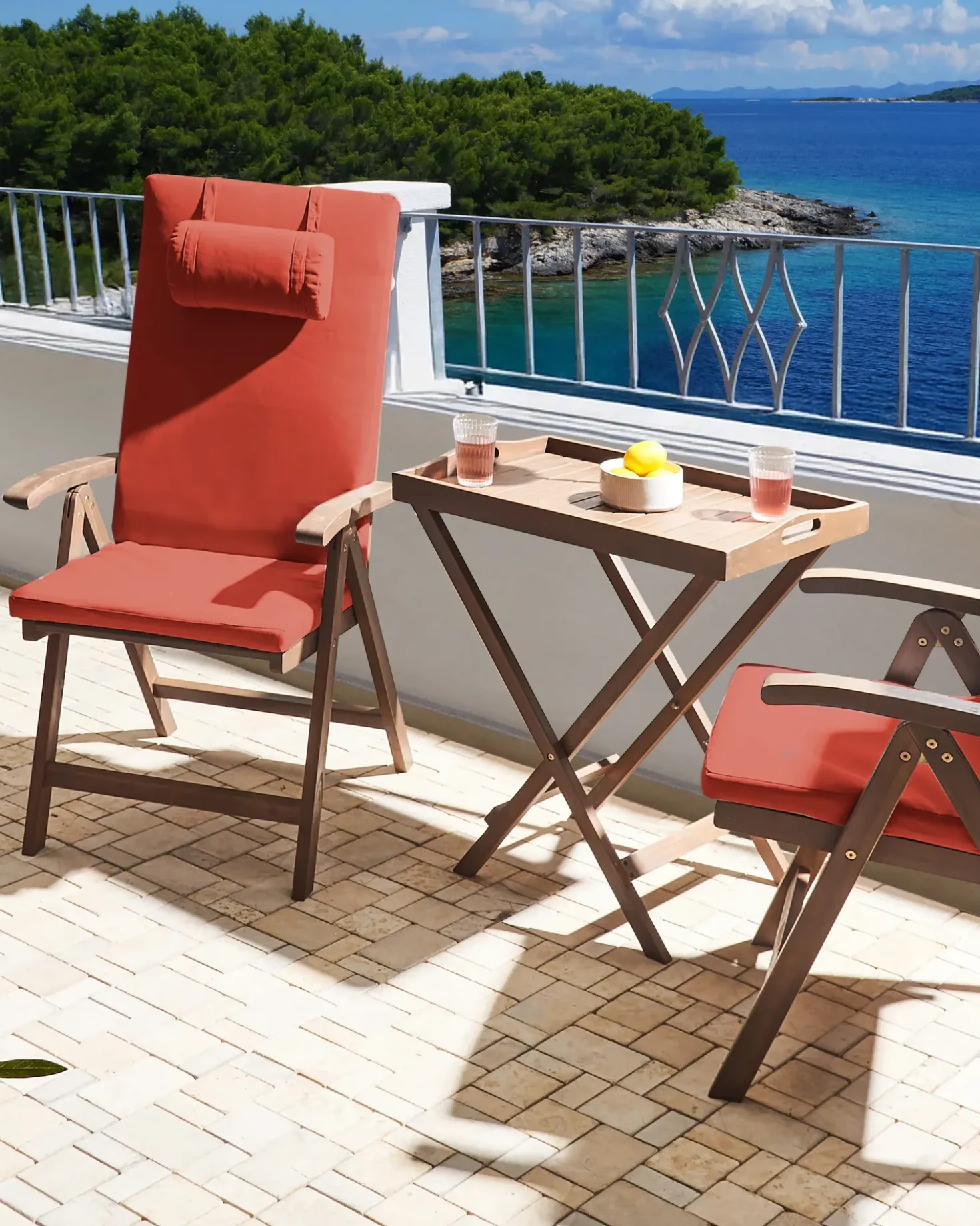 Set di 2 sedie da giardino con cuscini AMANTEA PREMIUM Legno d'acacia Rosso
