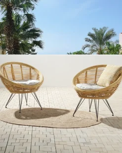 Set di 2 sedie da giardino con cuscini MARATEA Rattan Naturale