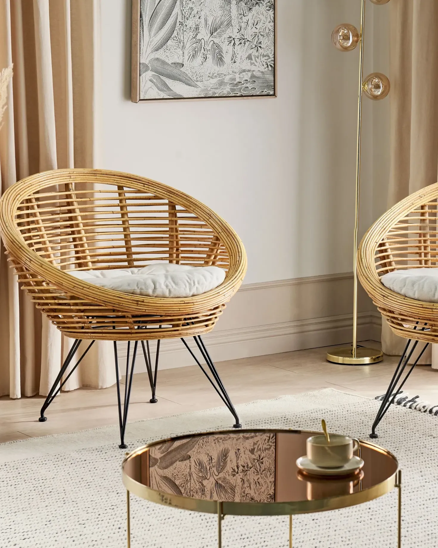 Set di 2 sedie da giardino con cuscini MARATEA Rattan Naturale
