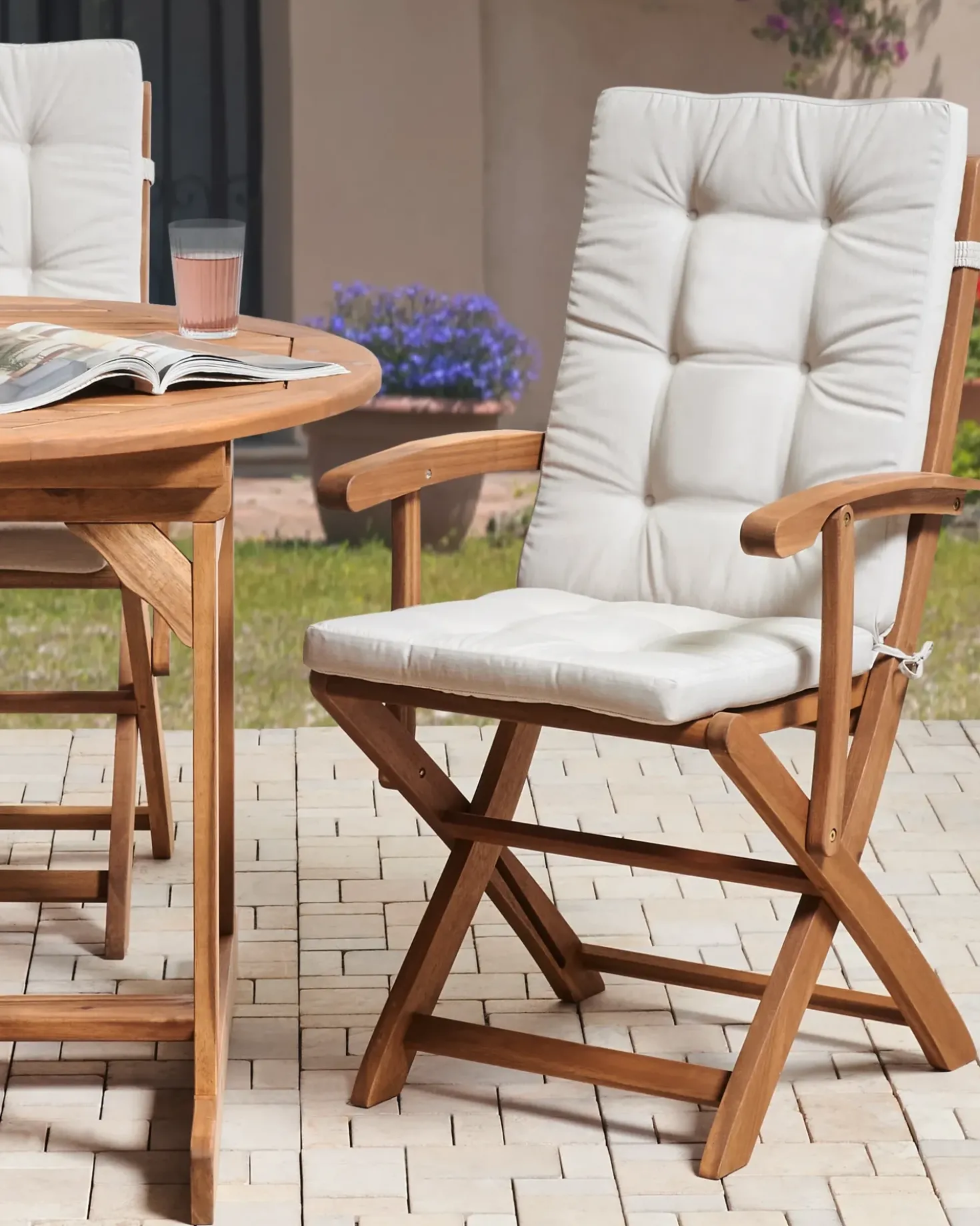 Set di 2 sedie da giardino con cuscini MAUI PREMIUM Legno d'acacia Beige chiaro