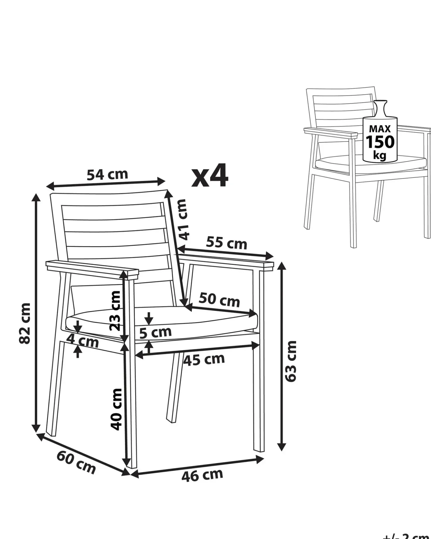 Set di 4 sedie da giardino con cuscini CAVOLI Metallo Grigio