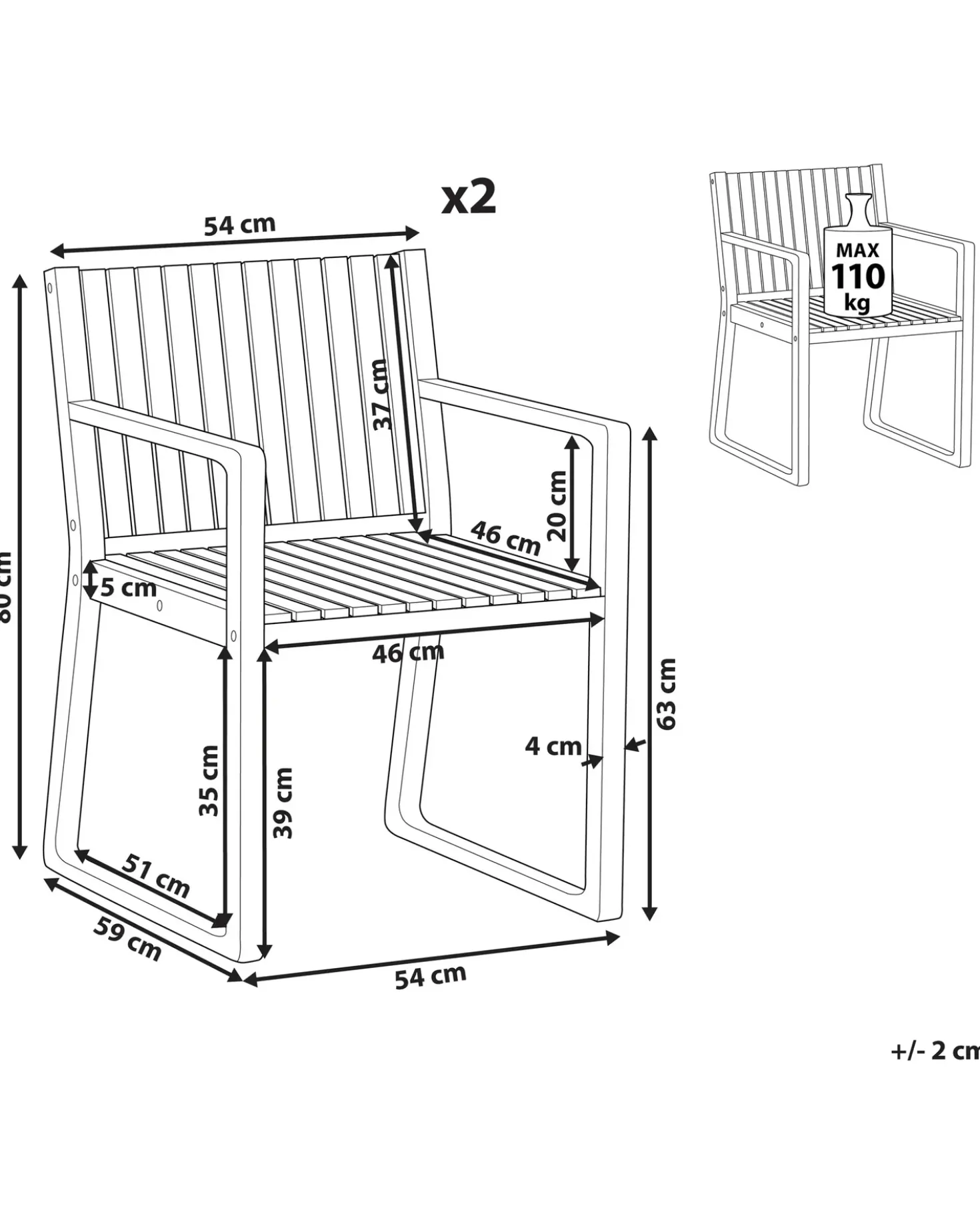 Set di 2 sedie da giardino con cuscini SASSARI PREMIUM Legno di acacia certificato Blu