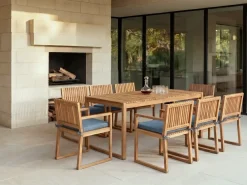 Set di 8 sedie da giardino con cuscini SASSARI PREMIUM Legno di acacia certificato Blu