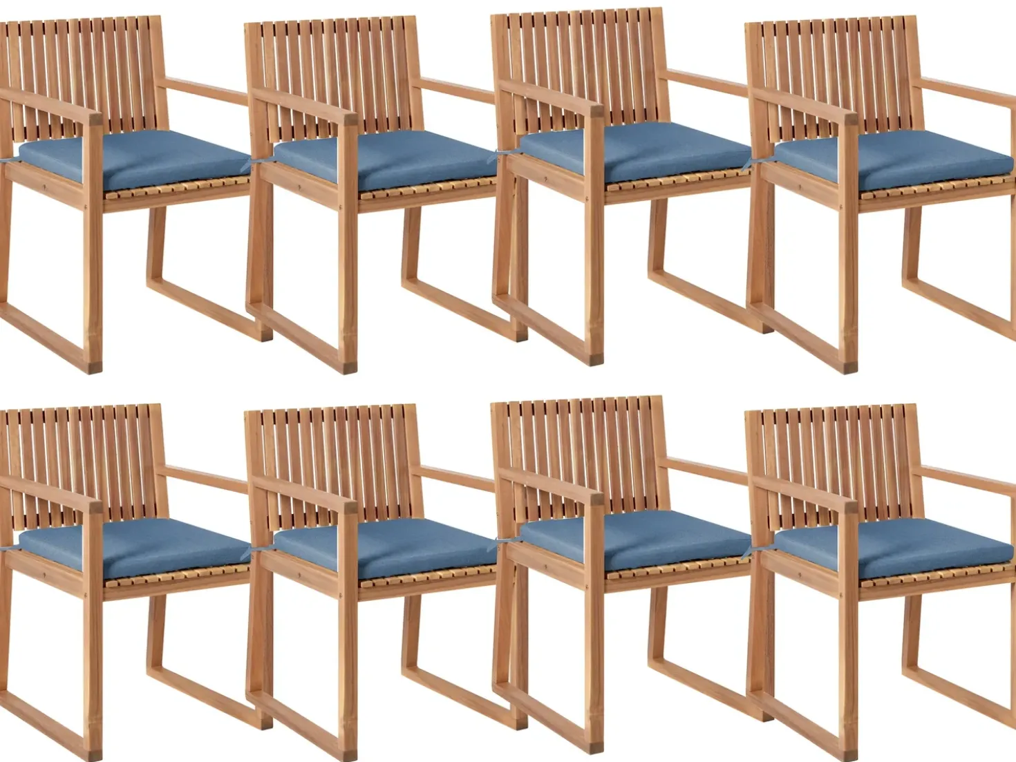 Set di 8 sedie da giardino con cuscini SASSARI PREMIUM Legno di acacia certificato Blu