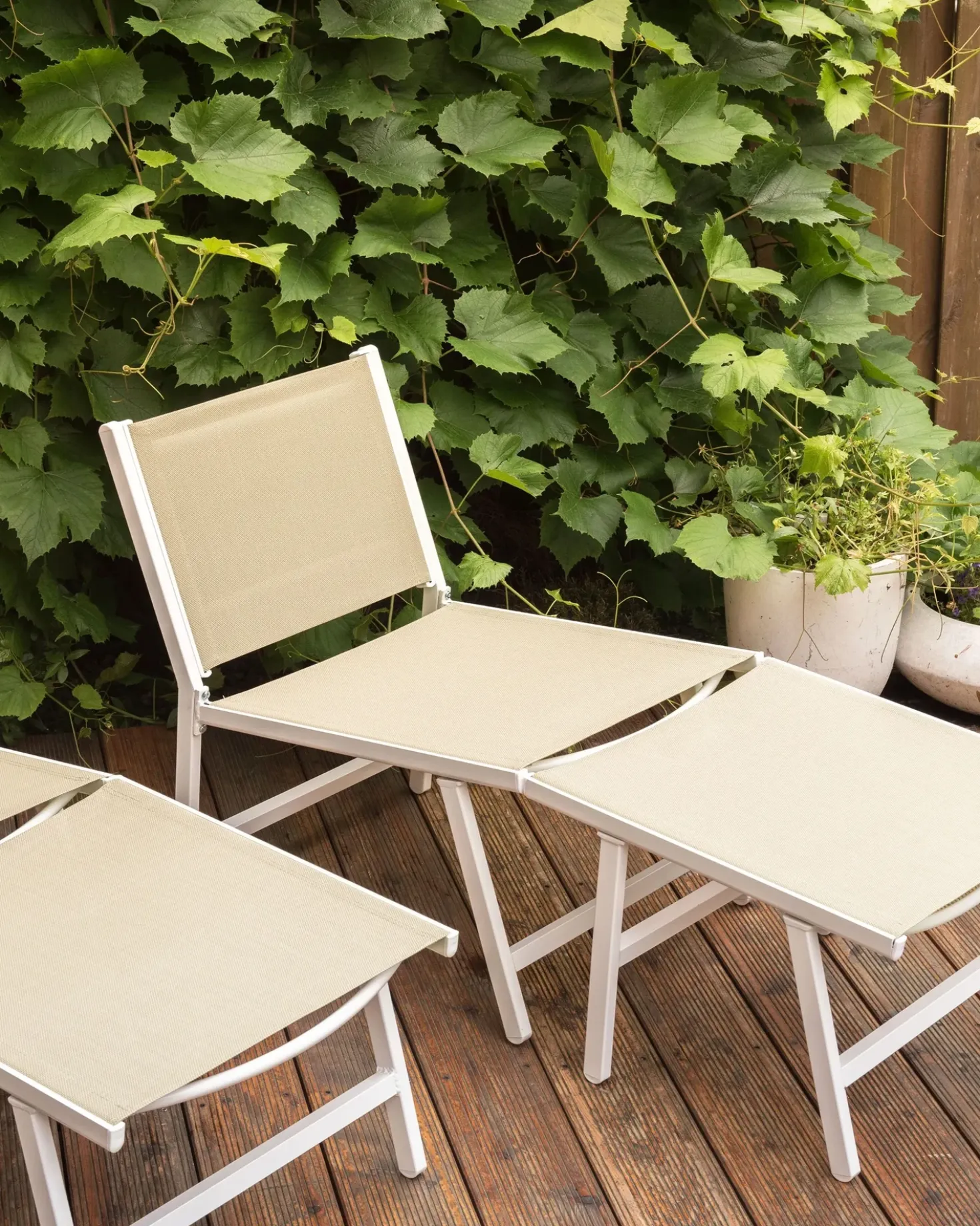 Set di 2 sedie da giardino MARCEDDI con poggiapiedi Metallo Bianco/Beige