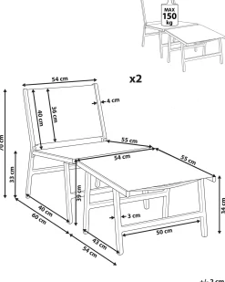 Set di 2 sedie da giardino MARCEDDI con poggiapiedi Metallo Bianco/Beige