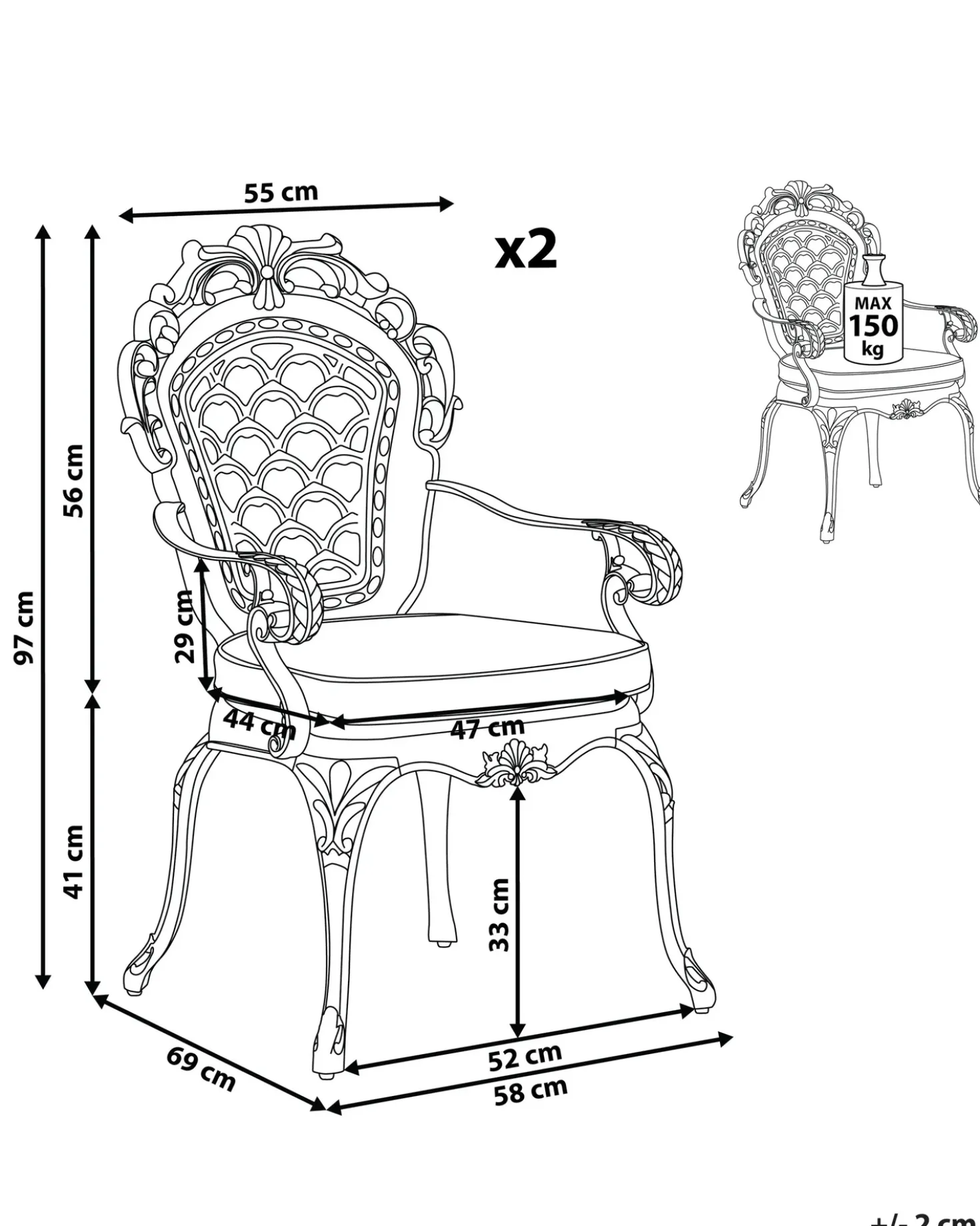 Set di 2 sedie da giardino con cuscini LIZZANO Metallo Marrone scuro