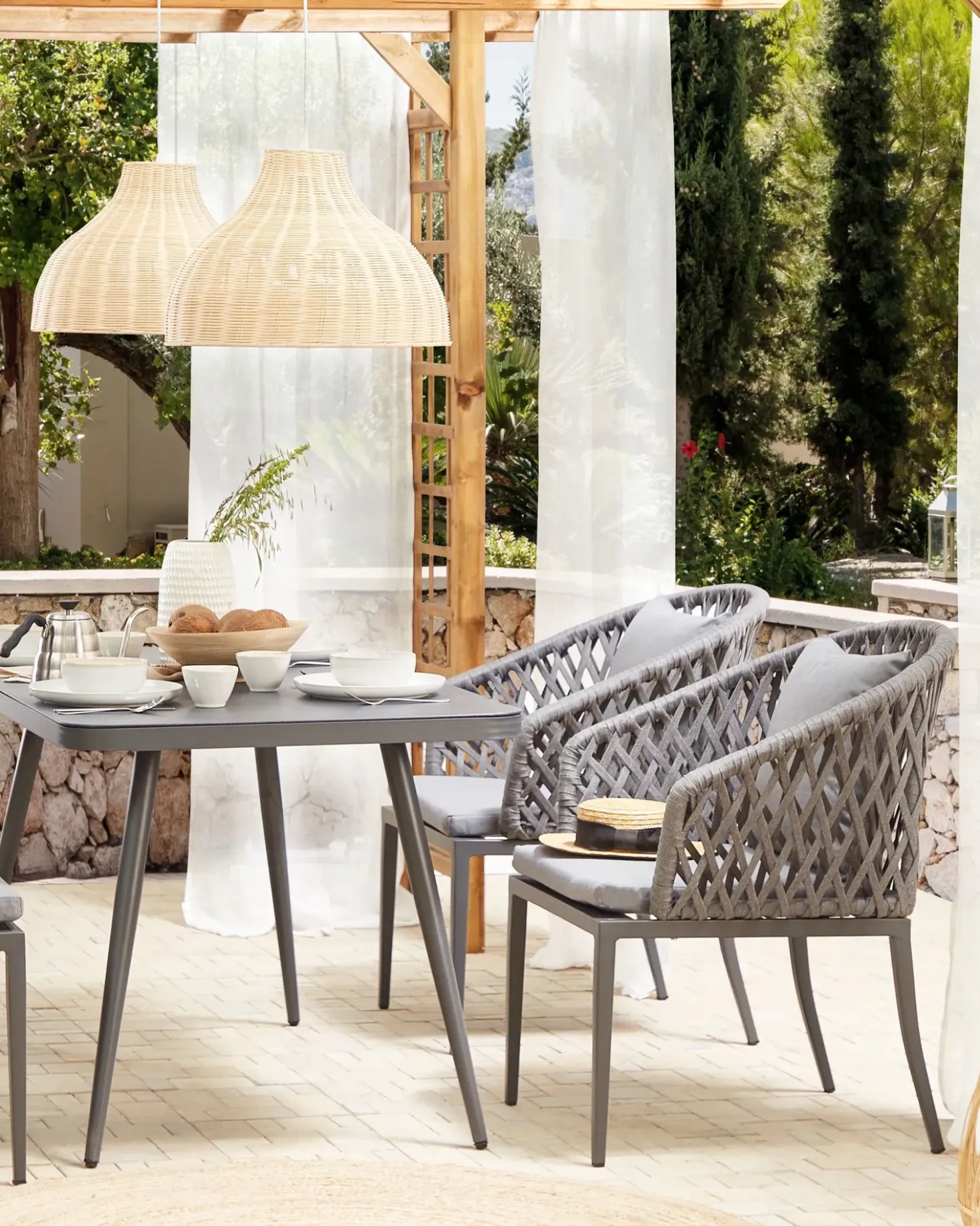 Set di 2 sedie da giardino con cuscini LIPARI Metallo Grigio