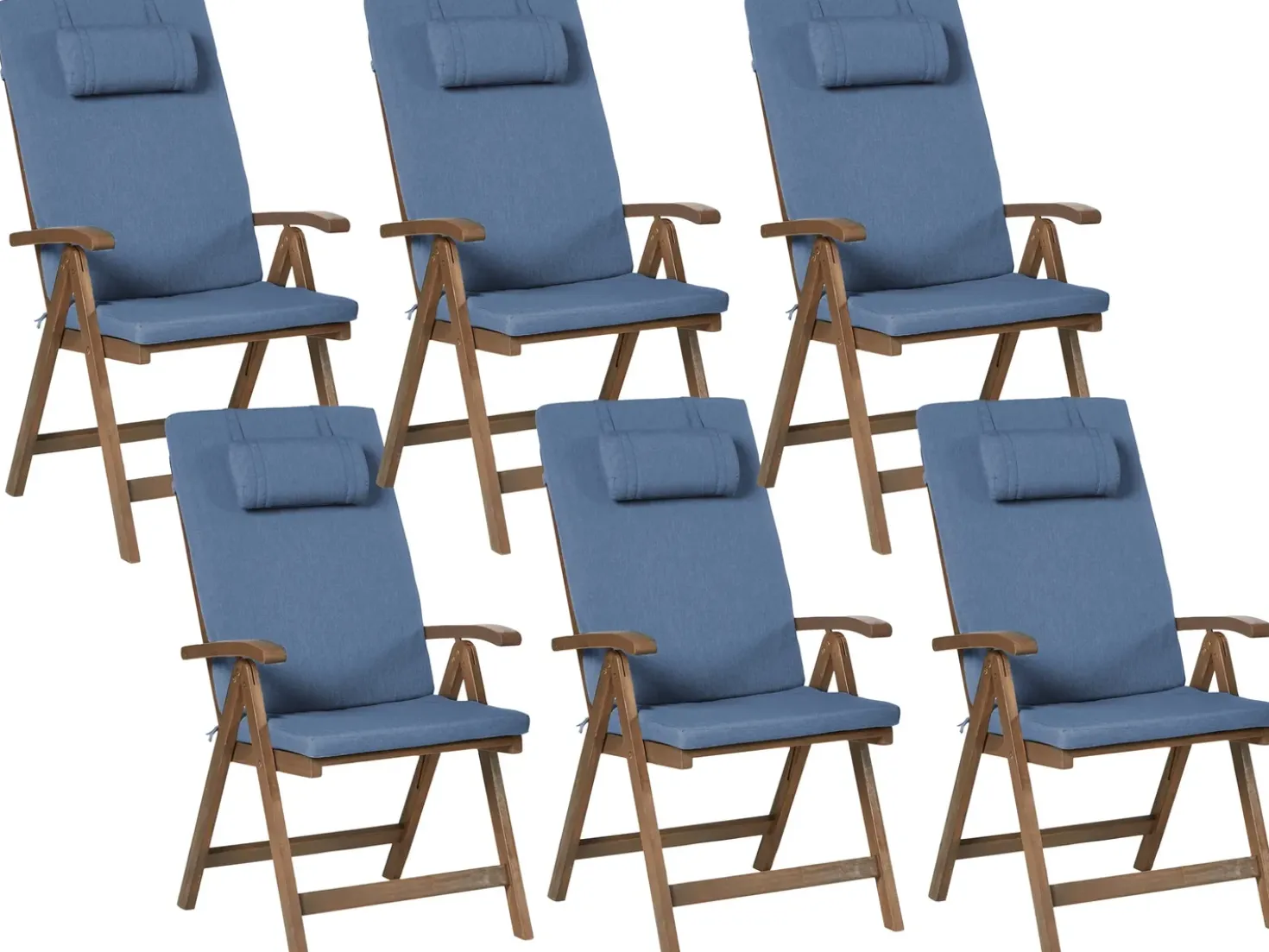 Set di 6 sedie da giardino con cuscini AMANTEA PREMIUM Legno d'acacia Blu