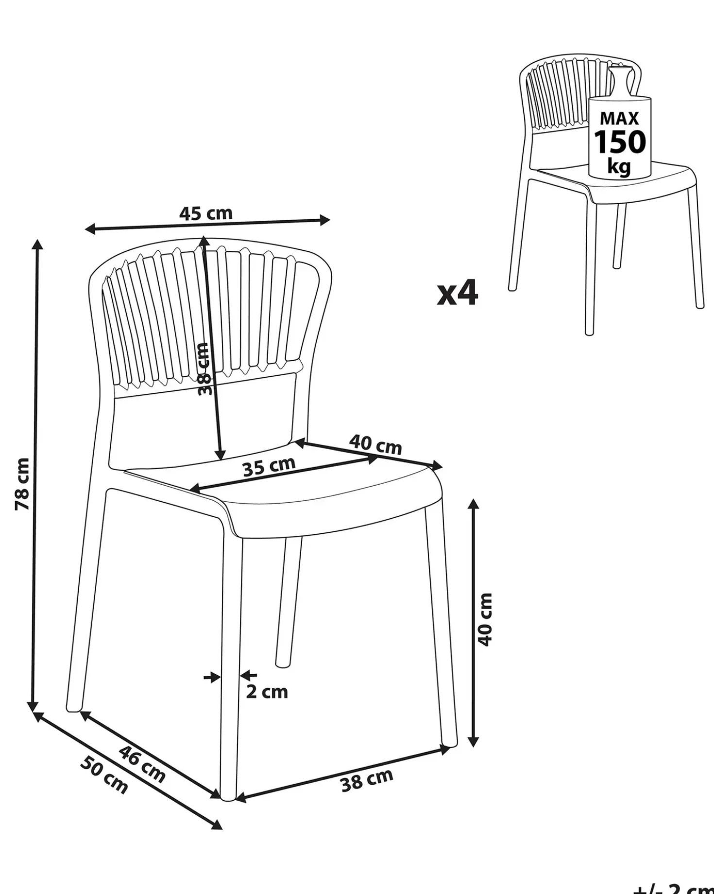 Set di 4 sedie da giardino GELA Rosso